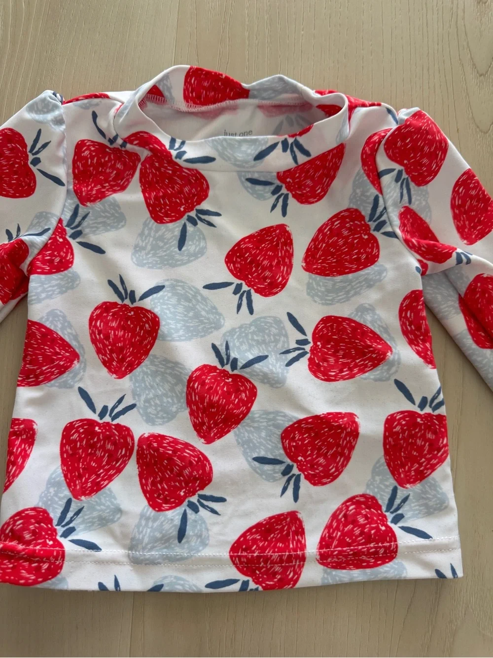Baby Girl White Long Sleeve Rash Guard Top with Red Strawberry Print